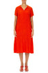 Collar Neck Crinkled Flame Orange Silk Dress 1