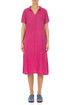 Collar Neck Crinkled Fuchsia Silk Dress 1