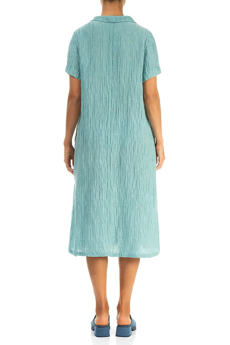Collar Neck Crinkled Mint Silk Dress 3