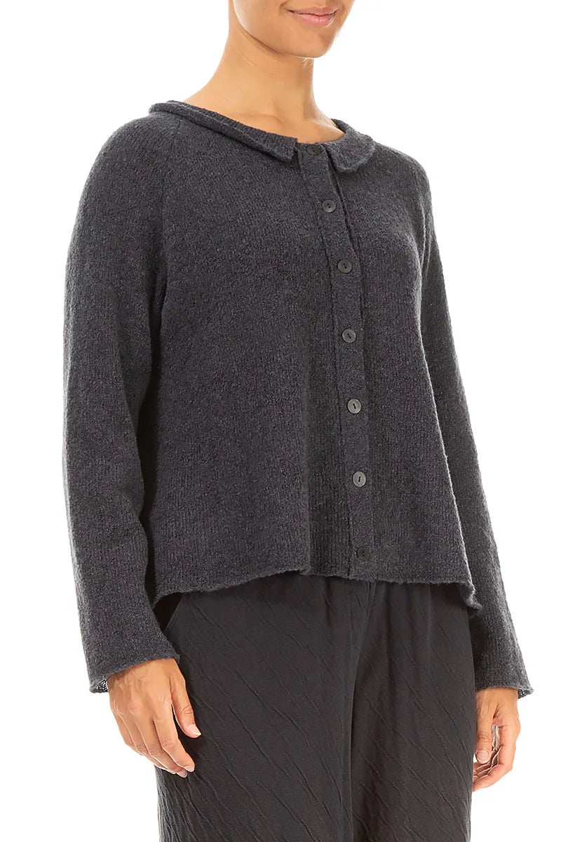 Collar Neck Dark Grey Wool Cardigan 3
