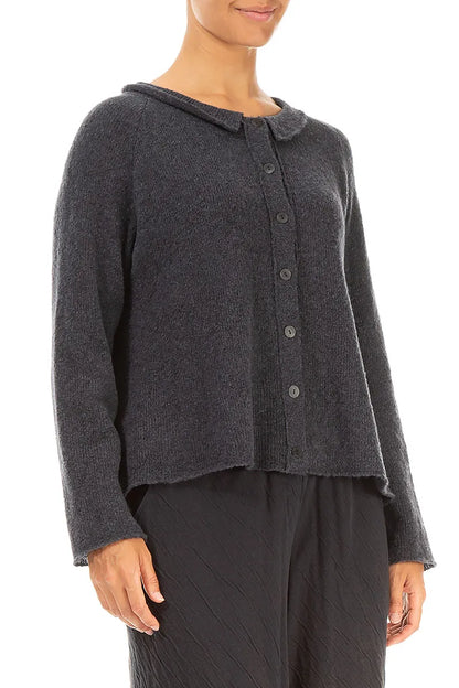 Collar Neck Dark Grey Wool Cardigan 3