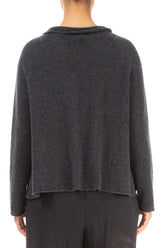 Collar Neck Dark Grey Wool Cardigan 2