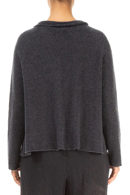 Collar Neck Dark Grey Wool Cardigan 2