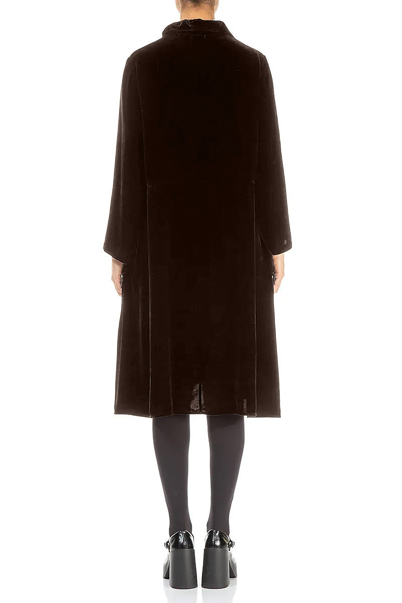 Collar Neck Forest Brown Silk Velvet Dress