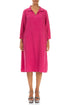Collar Neck Fuchsia Linen Dress 1