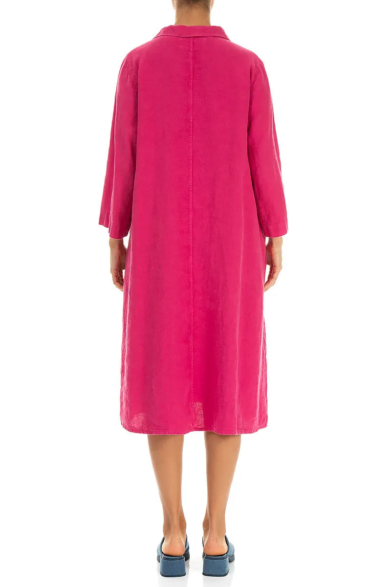 Collar Neck Fuchsia Linen Dress