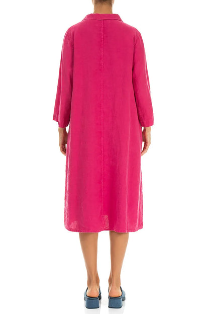 Collar Neck Fuchsia Linen Dress