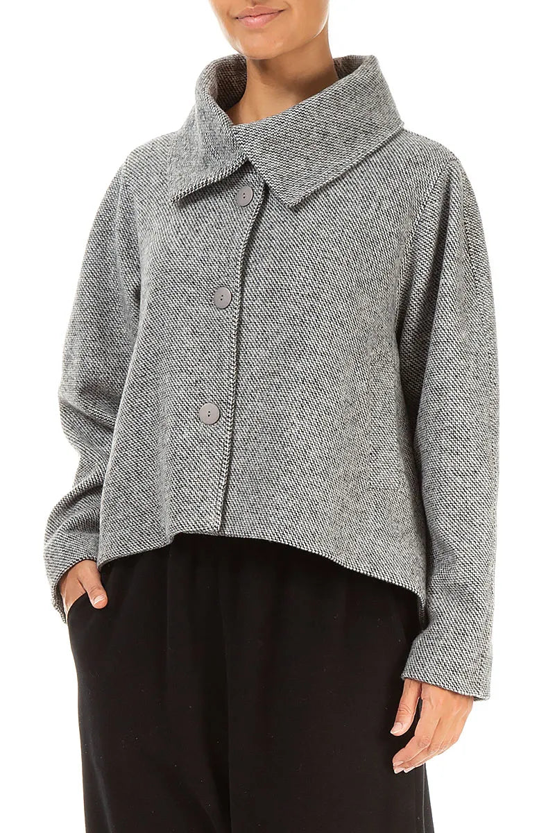 Collar Neck Soft Grey Wool Jacket 3