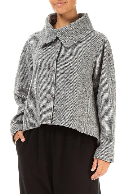 Collar Neck Soft Grey Wool Jacket 3