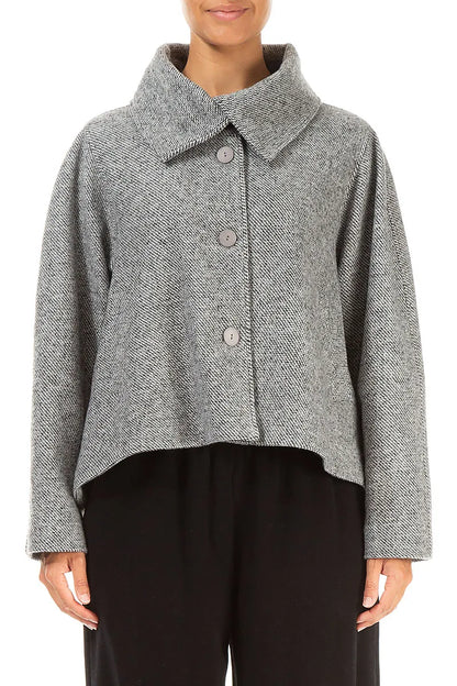 Collar Neck Soft Grey Wool Jacket 1
