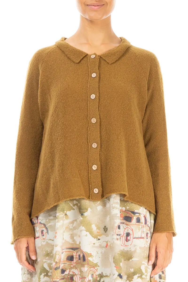 Collar Neck Honey Wool Cardigan 1
