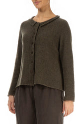 Collar Neck Khaki Wool Cardigan 3