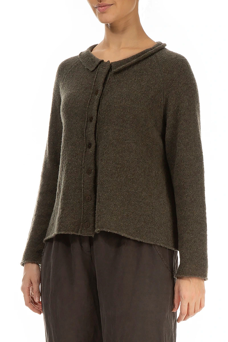 Collar Neck Khaki Wool Cardigan 3