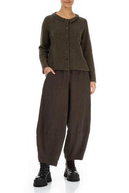 Collar Neck Khaki Wool Cardigan 4