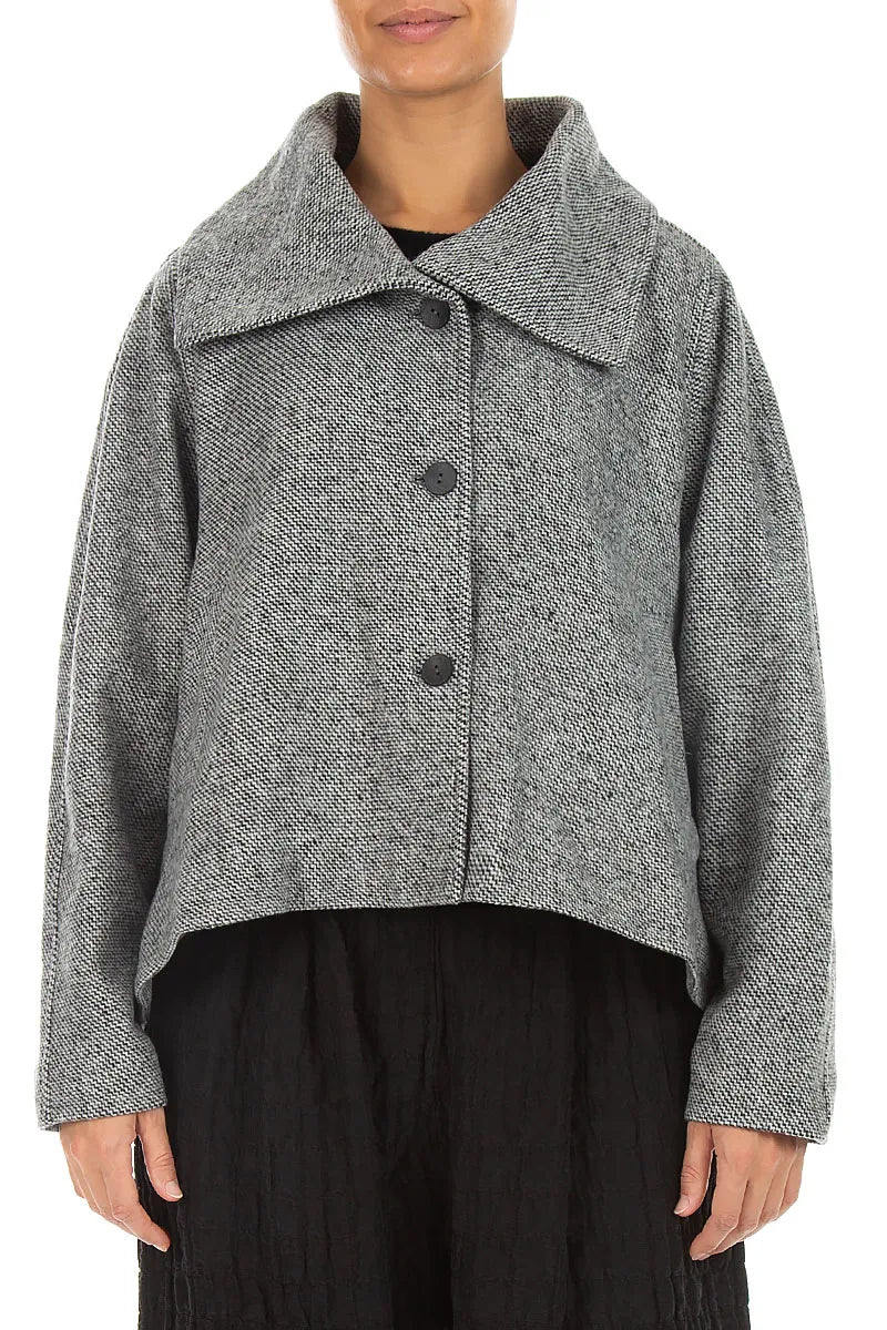 Collar Neck Soft Grey Wool Jacket