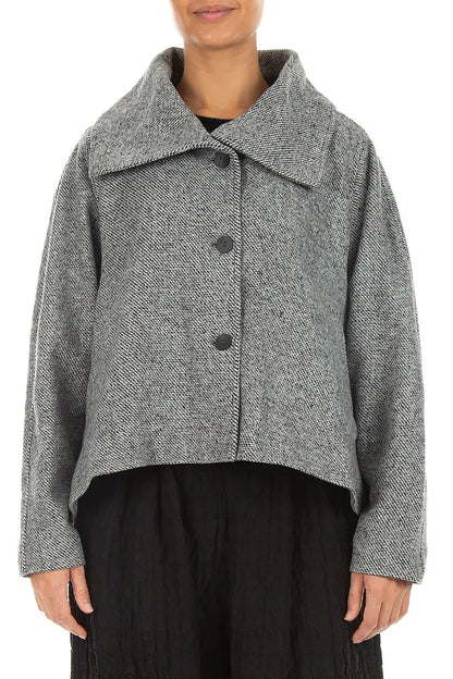 Collar Neck Soft Grey Wool Jacket
