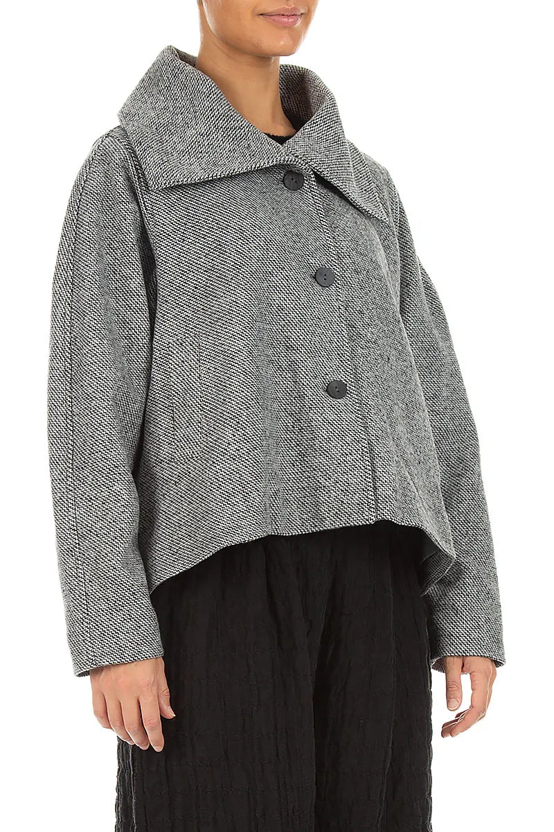 Collar Neck Soft Grey Wool Jacket