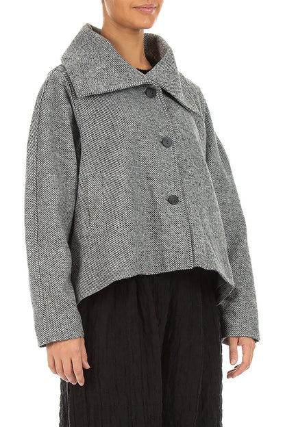 Collar Neck Soft Grey Wool Jacket