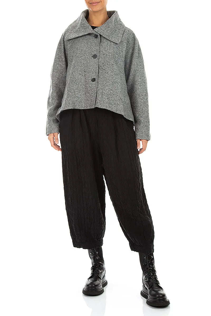 Collar Neck Soft Grey Wool Jacket