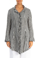 Collar Raw Edge Black & White Check Linen Jacket 1