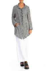 Collar Raw Edge Black & White Check Linen Jacket 4