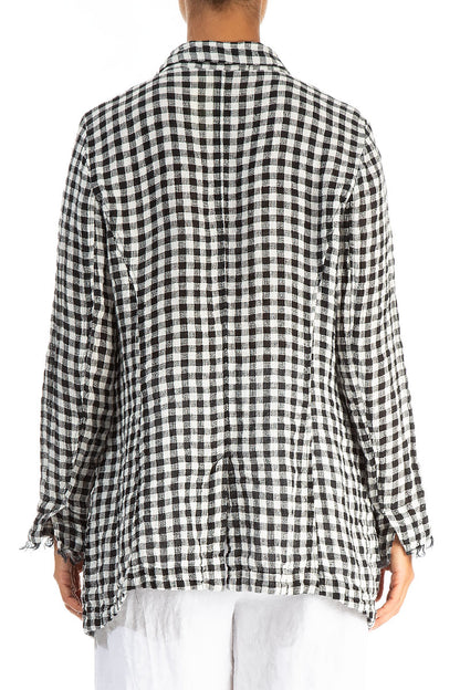 Collar Raw Edge Black &amp; White Check Linen Jacket 2