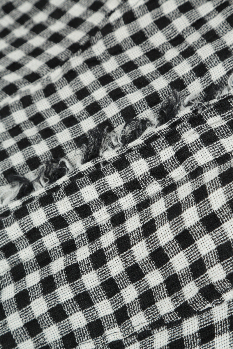 Collar Raw Edge Black &amp; White Check Linen Jacket 5