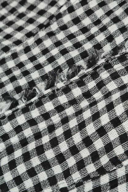 Collar Raw Edge Black &amp; White Check Linen Jacket 5