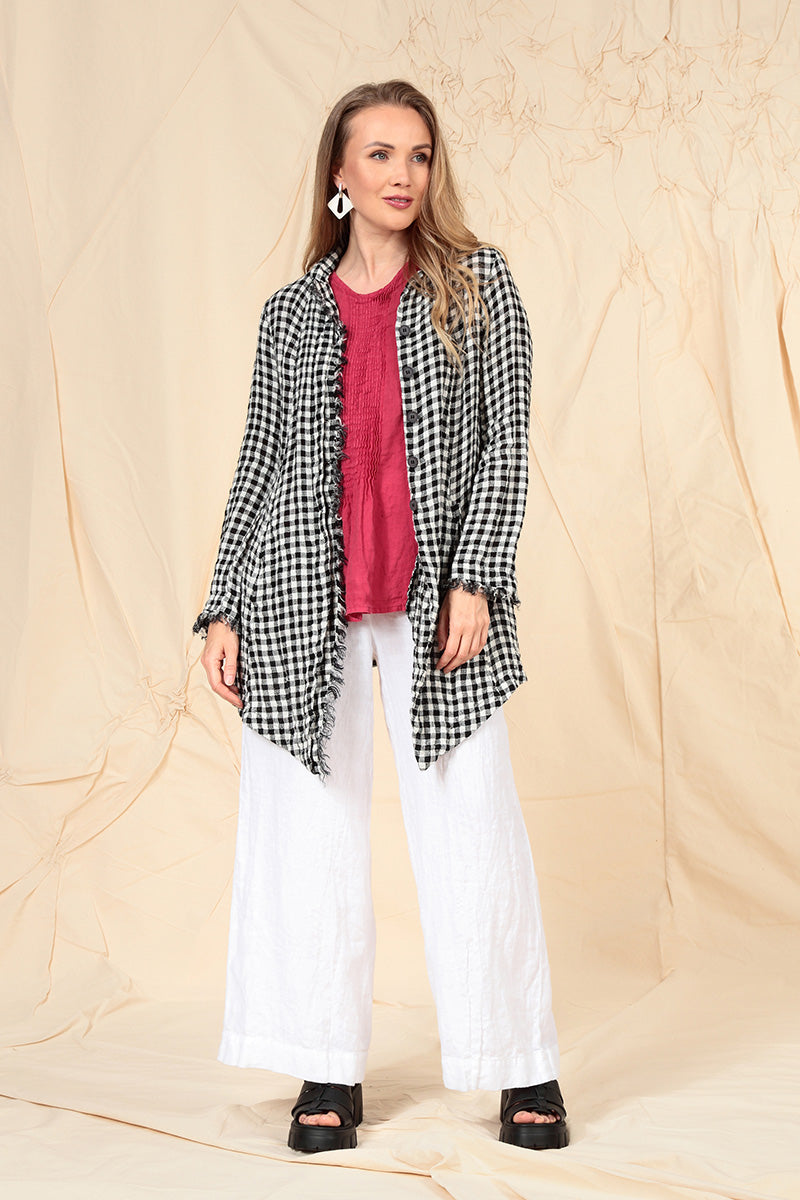 Collar Raw Edge Black &amp; White Check Linen Jacket 6