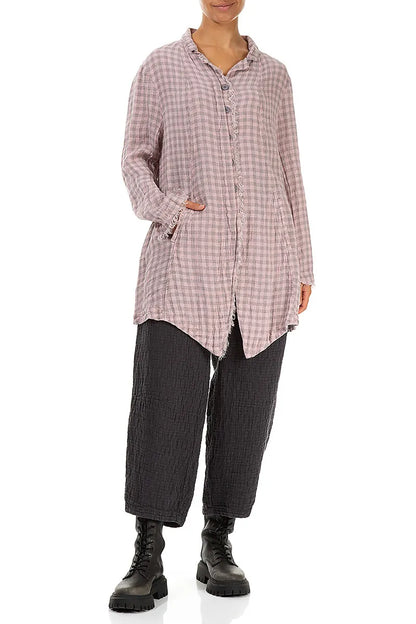 Collar Raw Edge Pink Check Linen Jacket 4