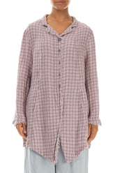 Collar Raw Edge Pink Check Linen Jacket 1