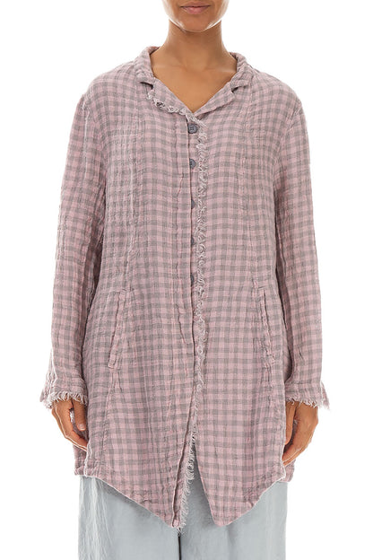 Collar Raw Edge Pink Check Linen Jacket 1