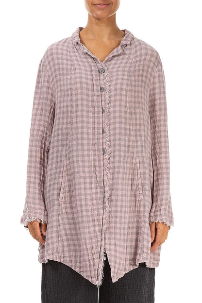 Collar Raw Edge Pink Check Linen Jacket 1
