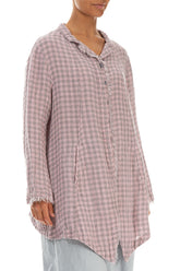 Collar Raw Edge Pink Check Linen Jacket 3