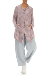 Collar Raw Edge Pink Check Linen Jacket 4