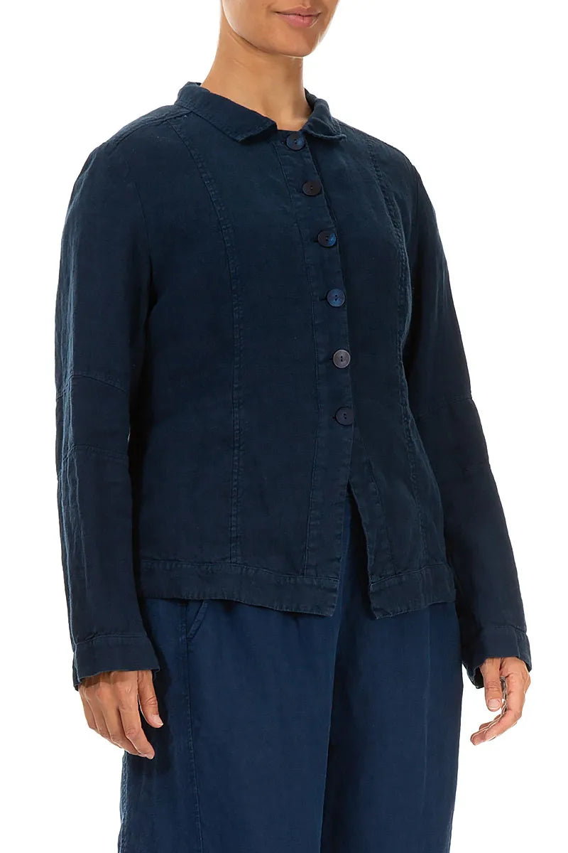 Collar Royal Blue Linen Jacket 3