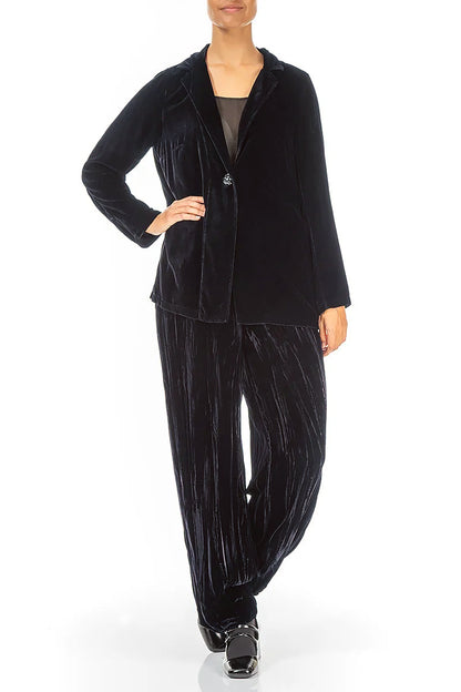 Collar Slate Blue Silk Velvet Jacket 4