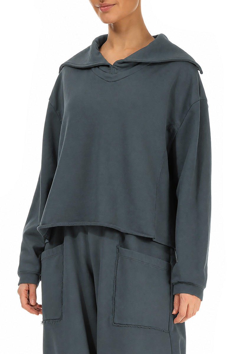 Collar Slate French Terry Cotton Jumper