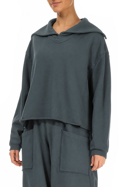 Collar Slate French Terry Cotton Jumper