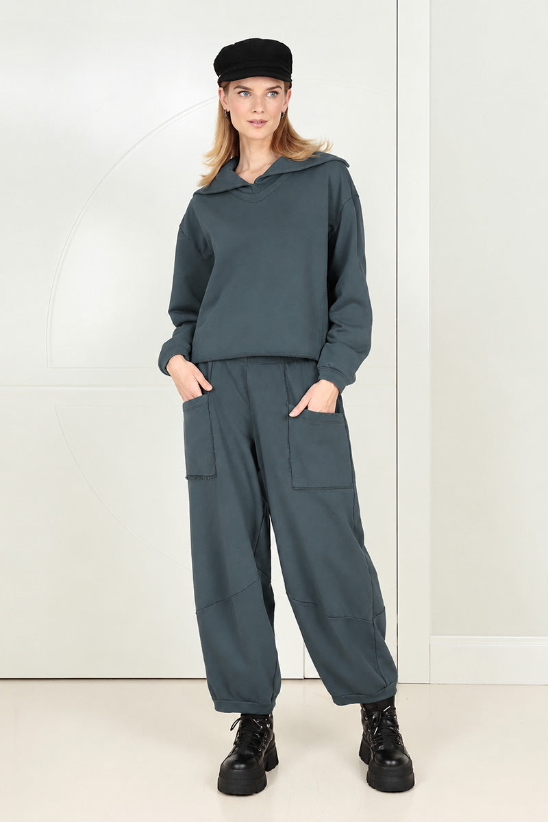 Collar Slate French Terry Cotton Jumper