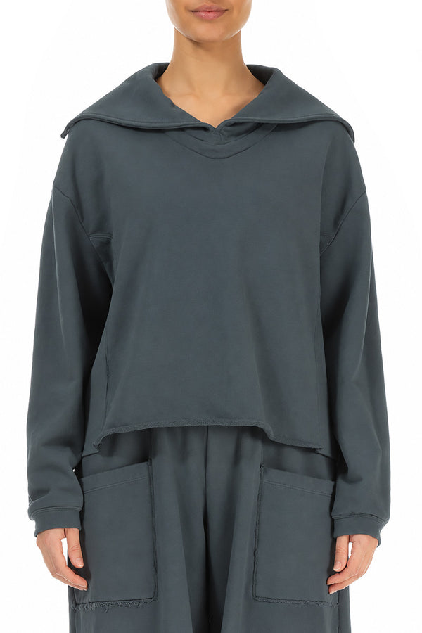 Collar Slate French Terry Cotton Jumper 1