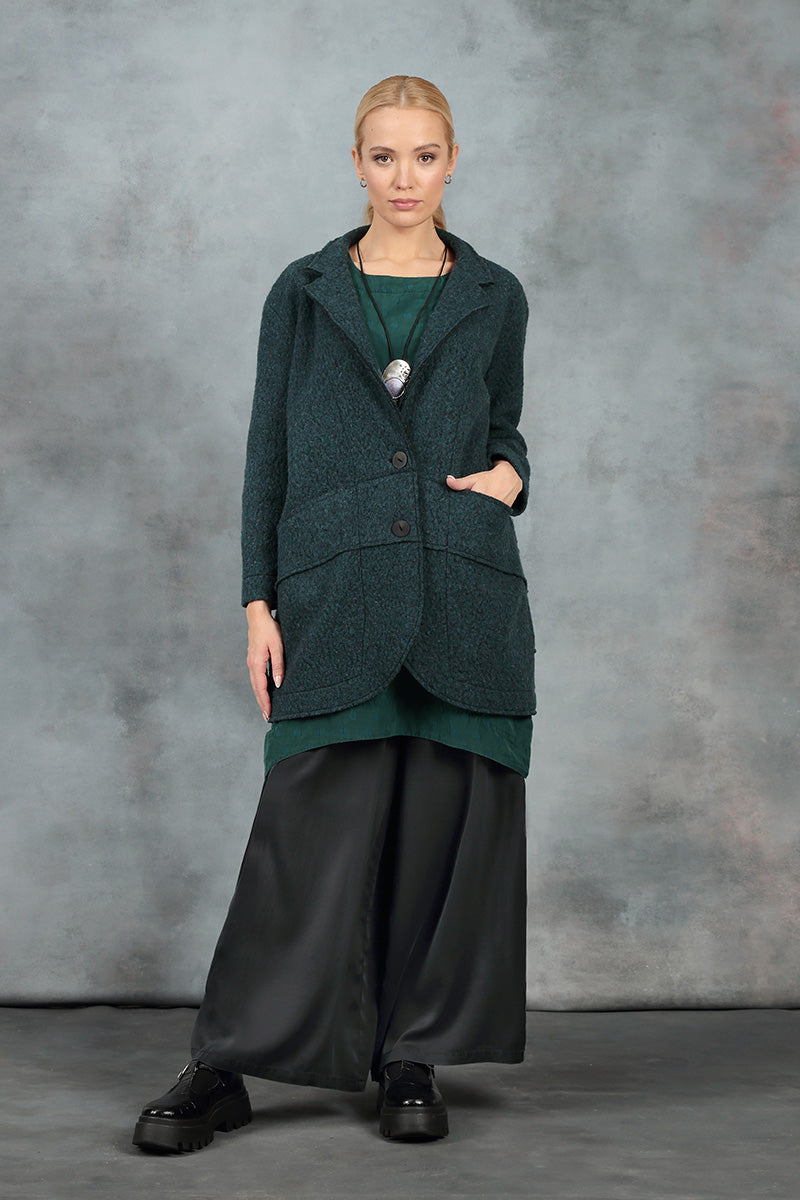 Collar Teal Plush Wool Cotton Jacket-Coat