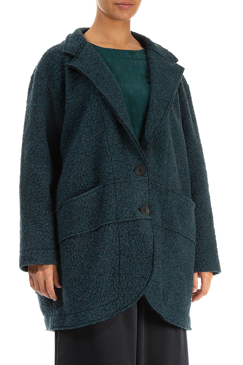 Collar Teal Plush Wool Cotton Jacket-Coat