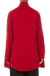 Collar Textured Cherry Red Silk Linen Jacket 2
