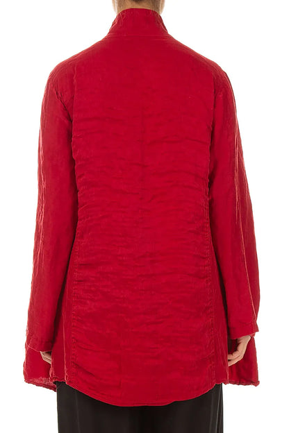 Collar Textured Cherry Red Silk Linen Jacket 2