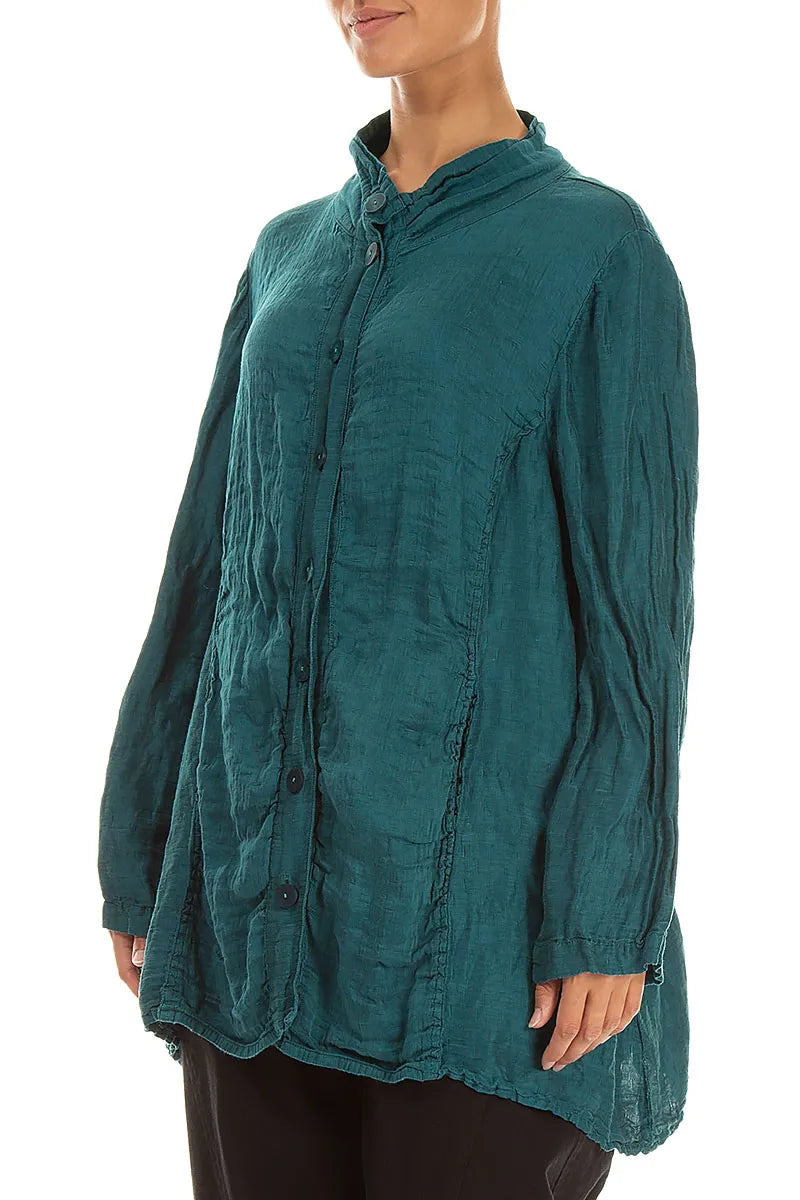 Collar Textured Peacock Silk Linen Jacket