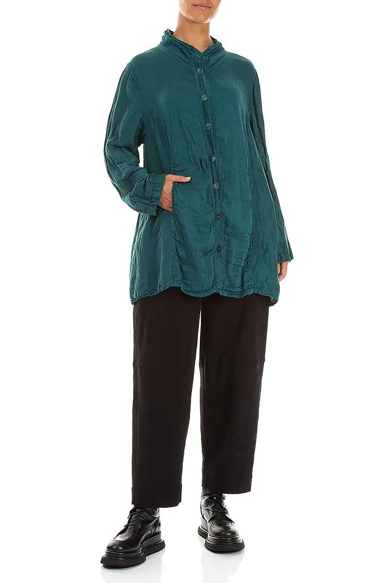 Collar Textured Peacock Silk Linen Jacket