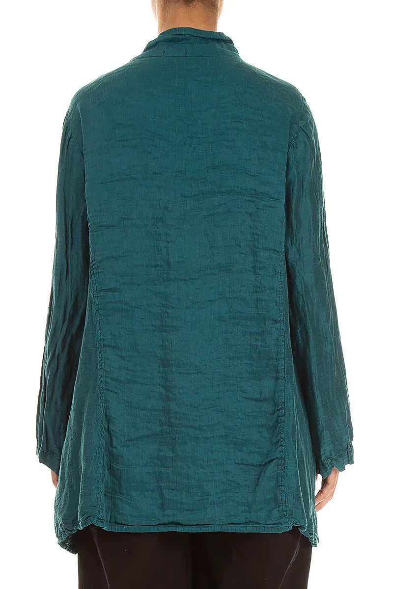 Collar Textured Peacock Silk Linen Jacket