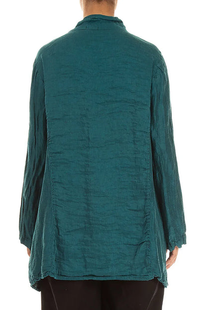 Collar Textured Peacock Silk Linen Jacket