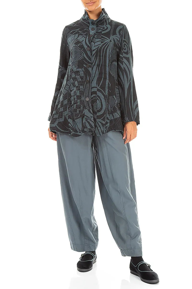 Collar Textured Slate Orbit Silk Linen Jacket 4